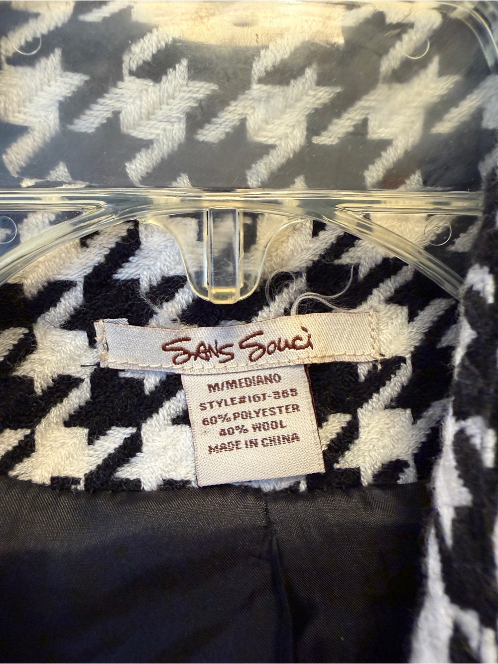 Sans Souci Black & White Houndstooth Pea Coat - Picture 3 of 3